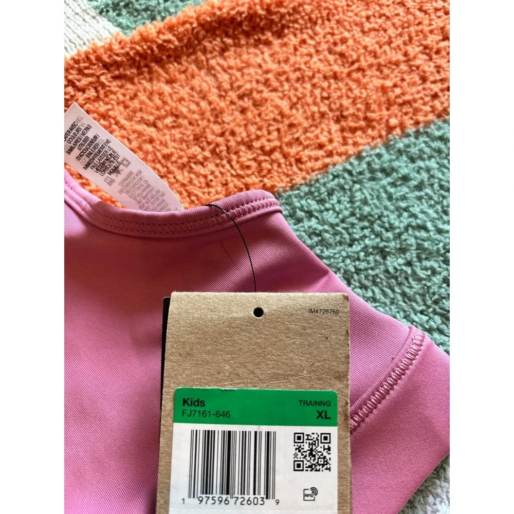 Nike Girls Swoosh Sports Bra Pink Medium Support Racerback Size XL